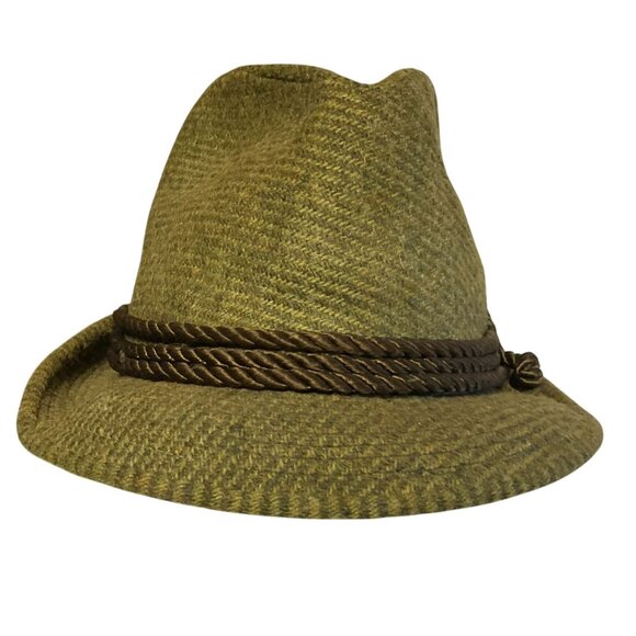 Vintage Green Wool Tyrolean Fedora Hat Sz 7 Feather Pin Braided Rope Accent - Picture 6 of 9